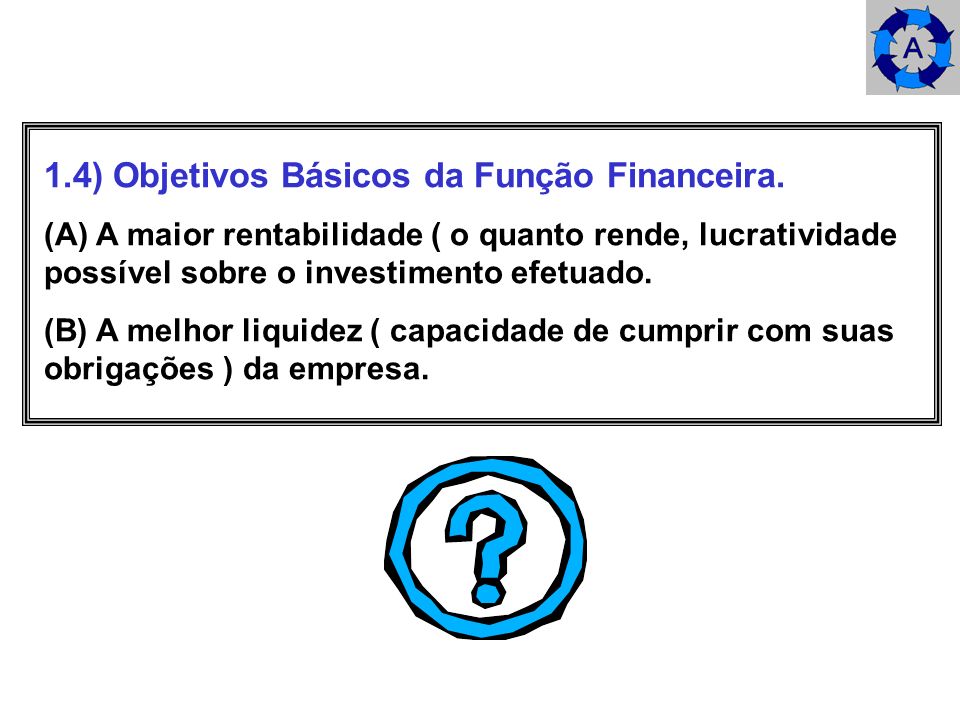 1.4) Objetivos Básicos da Função Financeira.