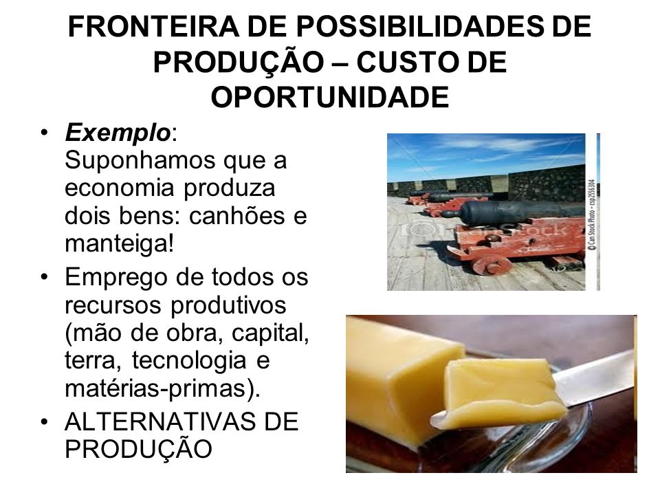 FRONTEIRA DE POSSIBILIDADES DE PRODUÇÃO – CUSTO DE OPORTUNIDADE