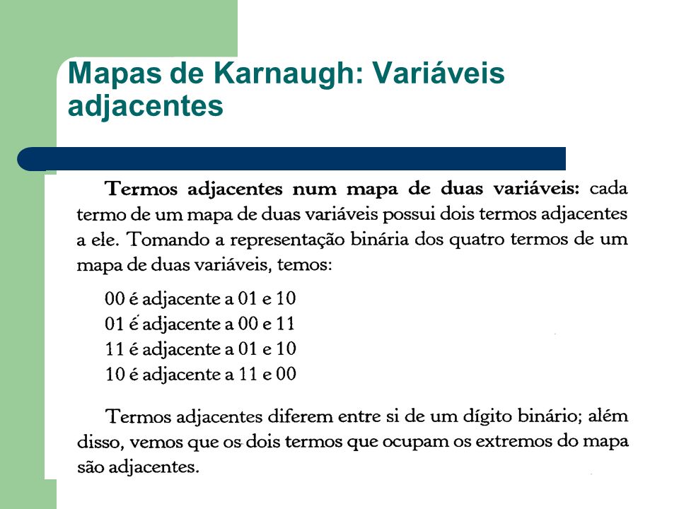 Mapas de Karnaugh: Variáveis adjacentes