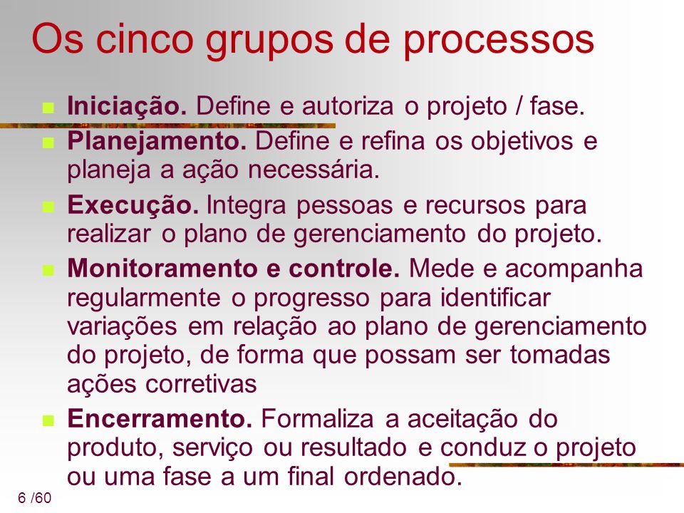 Os cinco grupos de processos