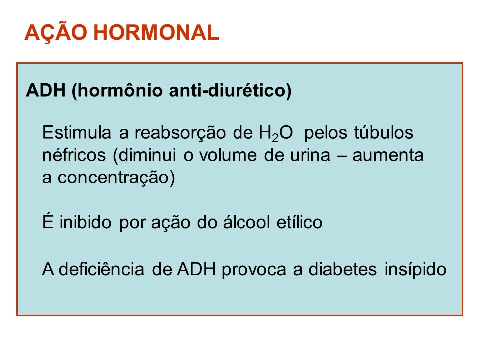 AÇÃO HORMONAL ADH (hormônio anti-diurético)