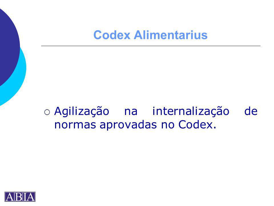 Codex Alimentarius Agilização na internalização de normas aprovadas no Codex.