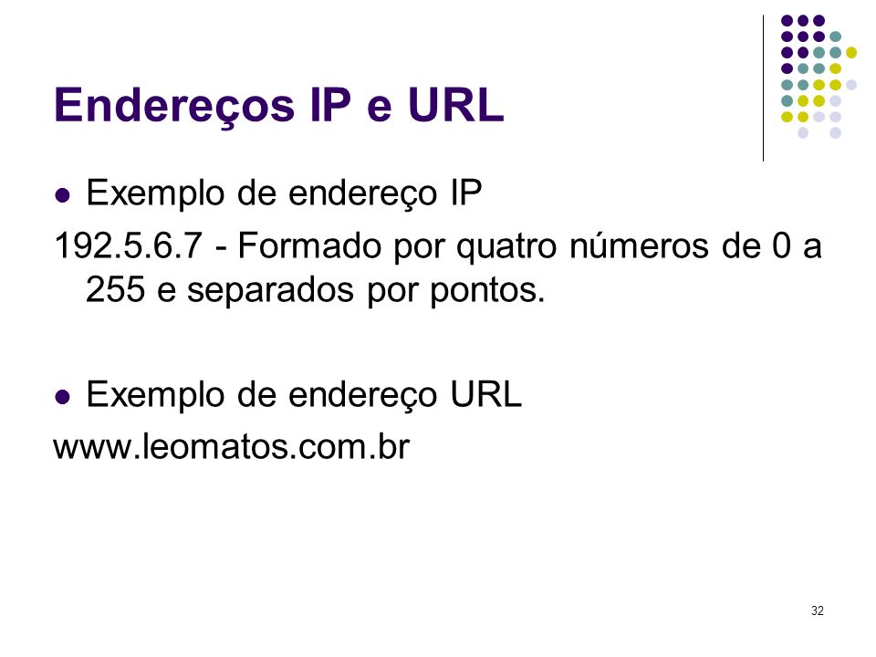 Endereços IP e URL Exemplo de endereço IP