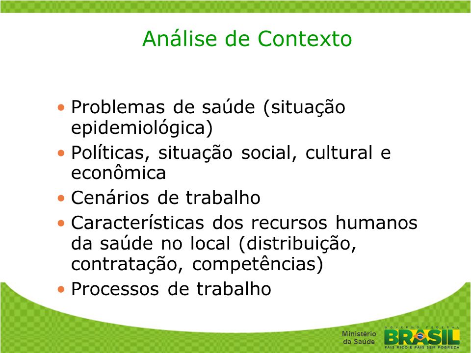 Análise de Contexto Problemas de saúde (situação epidemiológica)