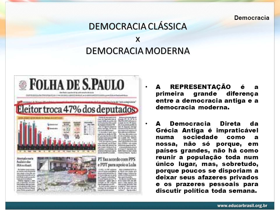 DEMOCRACIA CLÁSSICA x DEMOCRACIA MODERNA