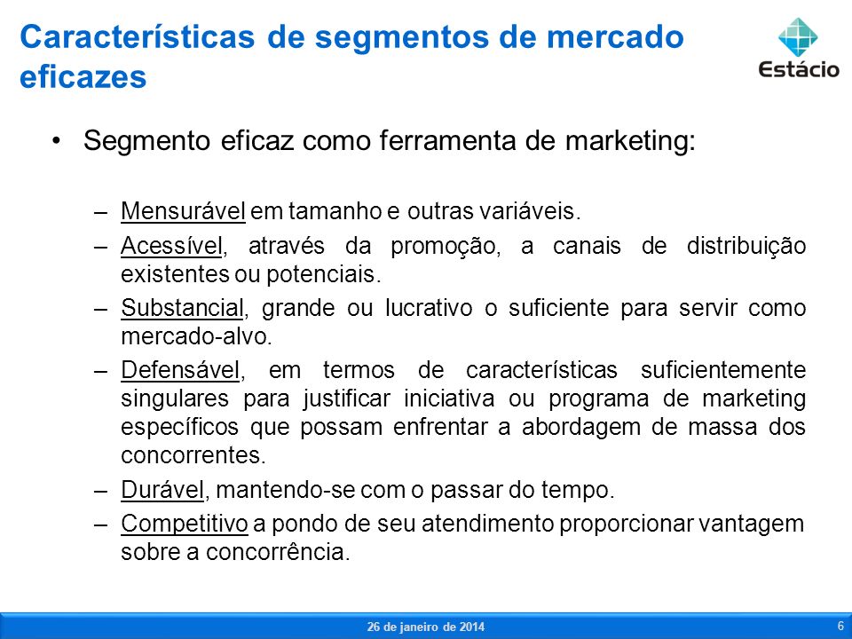 Características de segmentos de mercado eficazes