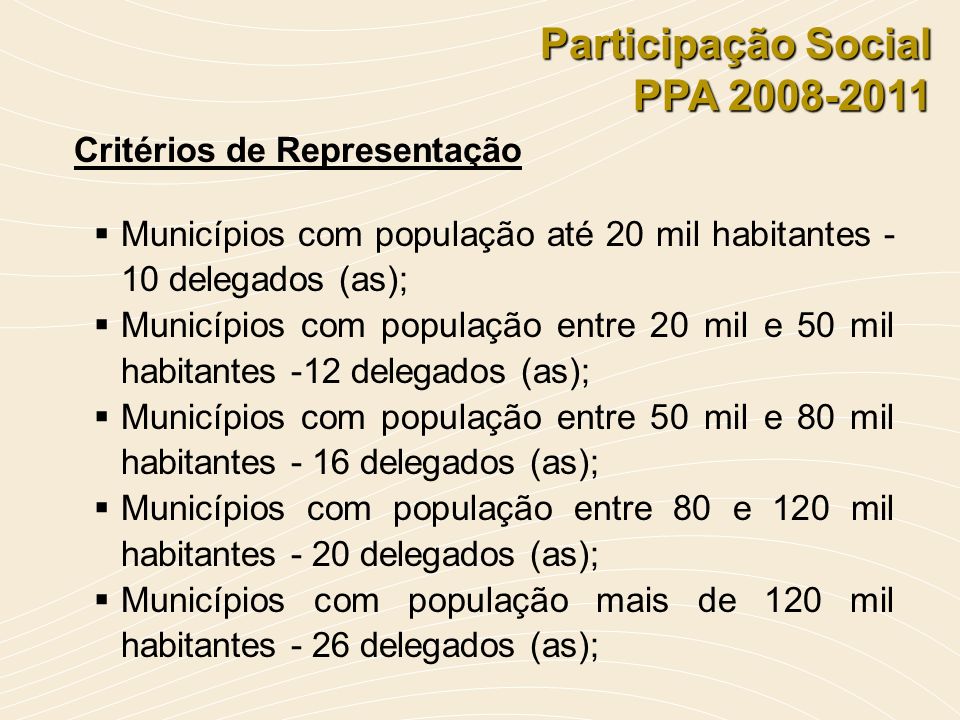 Participação Social PPA Critérios de Representação