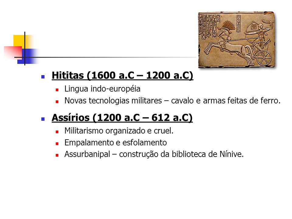 Hititas (1600 a.C – 1200 a.C) Assírios (1200 a.C – 612 a.C)