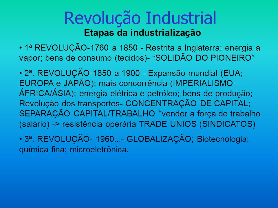 Etapas da industrialização