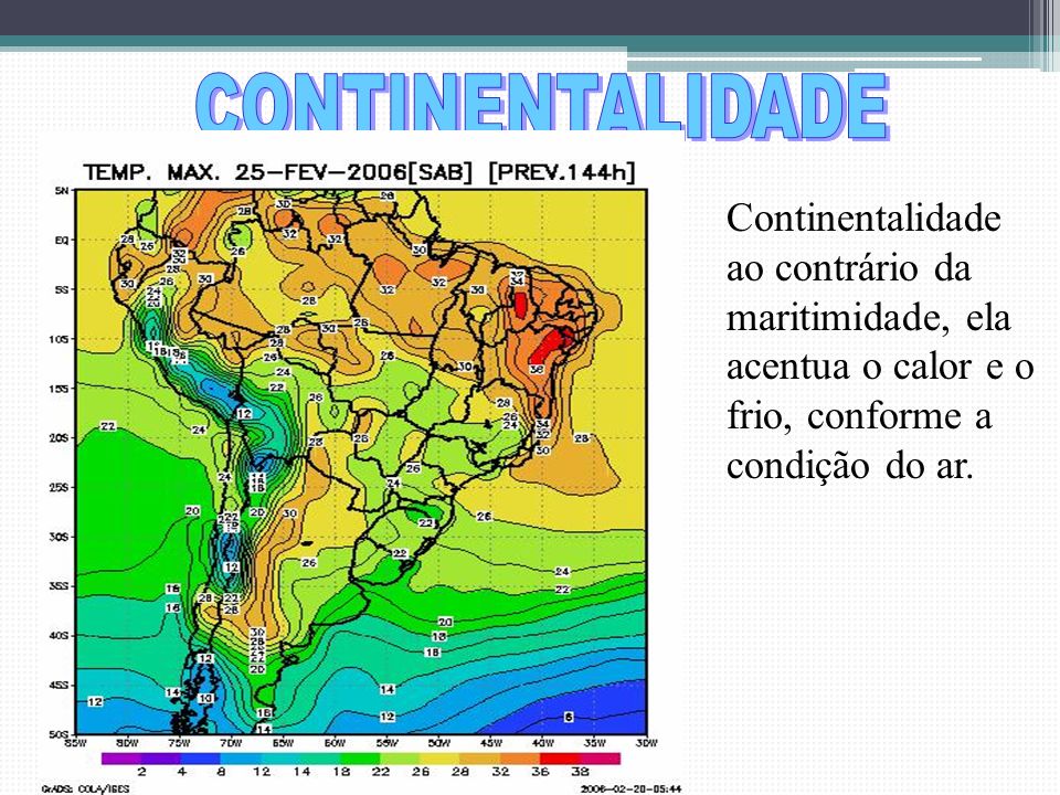 CONTINENTALIDADE Continentalidade ao contrário da maritimidade, ela acentua o calor e o frio, conforme a condição do ar.