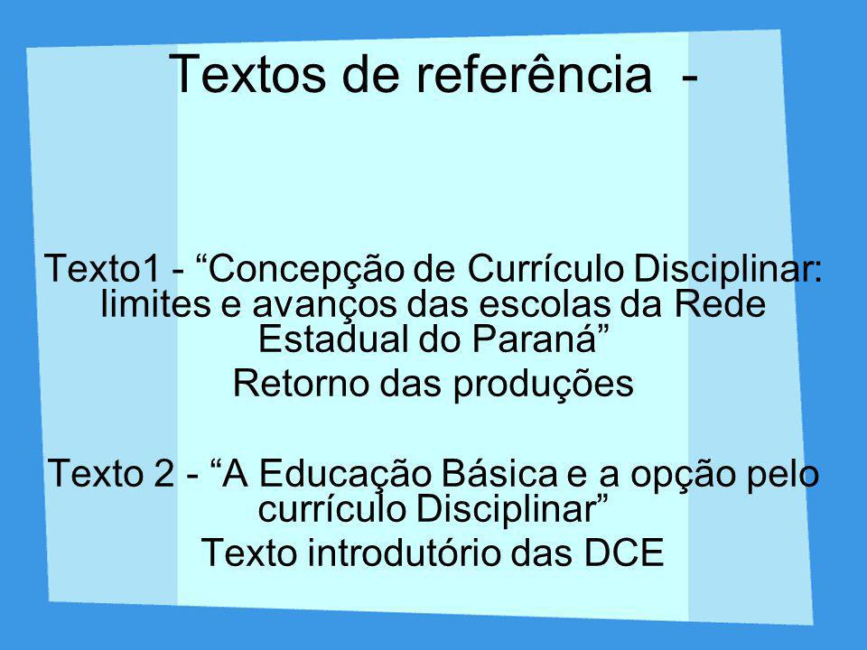 Textos de referência - Texto1 - Concepção de Currículo Disciplinar: limites e avanços das escolas da Rede Estadual do Paraná