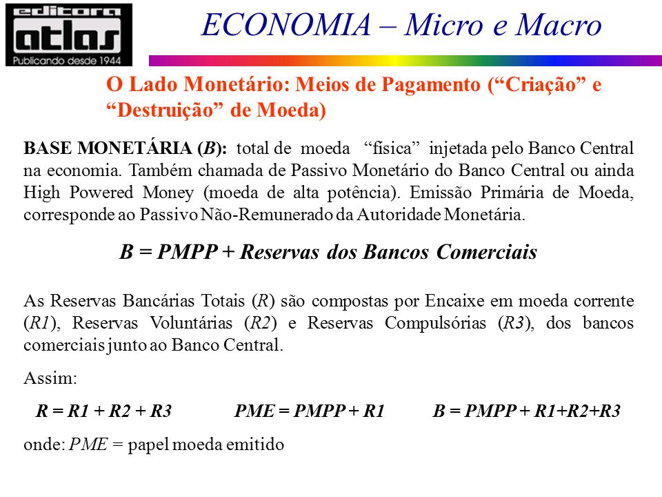 B = PMPP + Reservas dos Bancos Comerciais