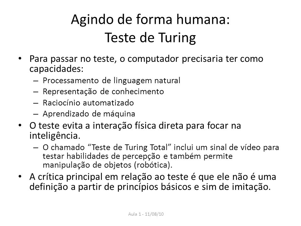 Agindo de forma humana: Teste de Turing