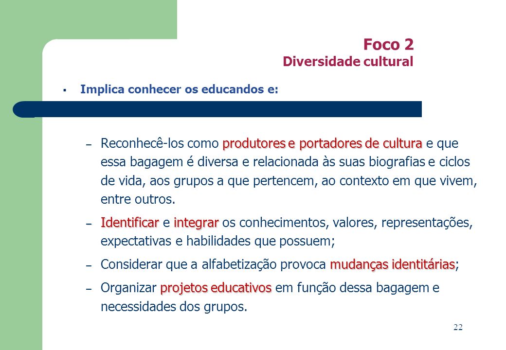 Foco 2 Diversidade cultural