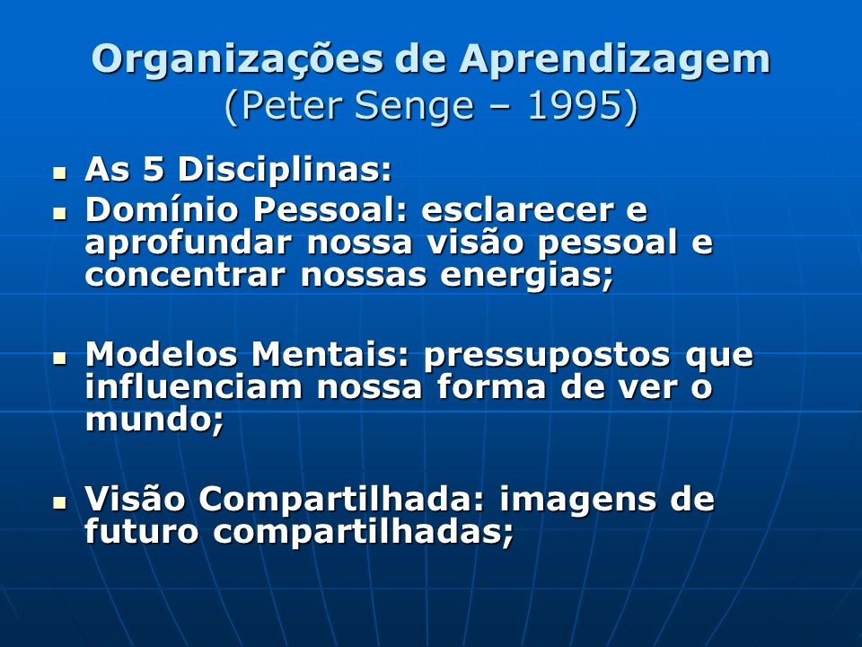 Organizações de Aprendizagem (Peter Senge – 1995)