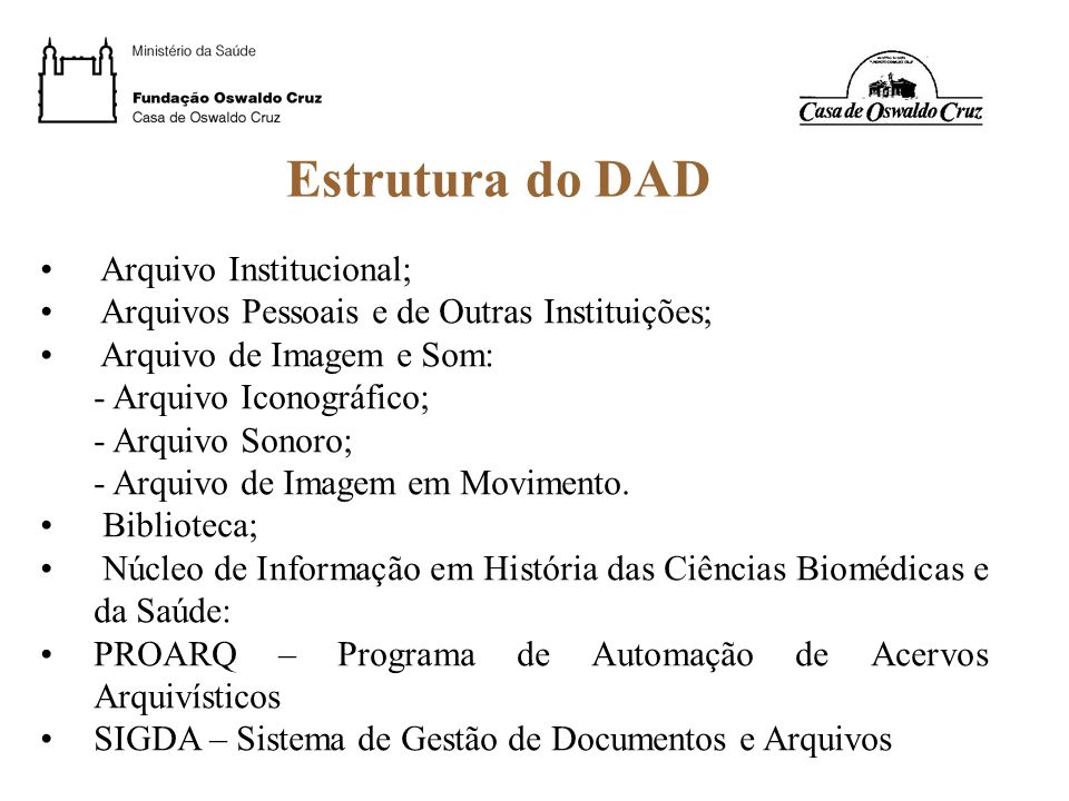 Estrutura do DAD Arquivo Institucional;