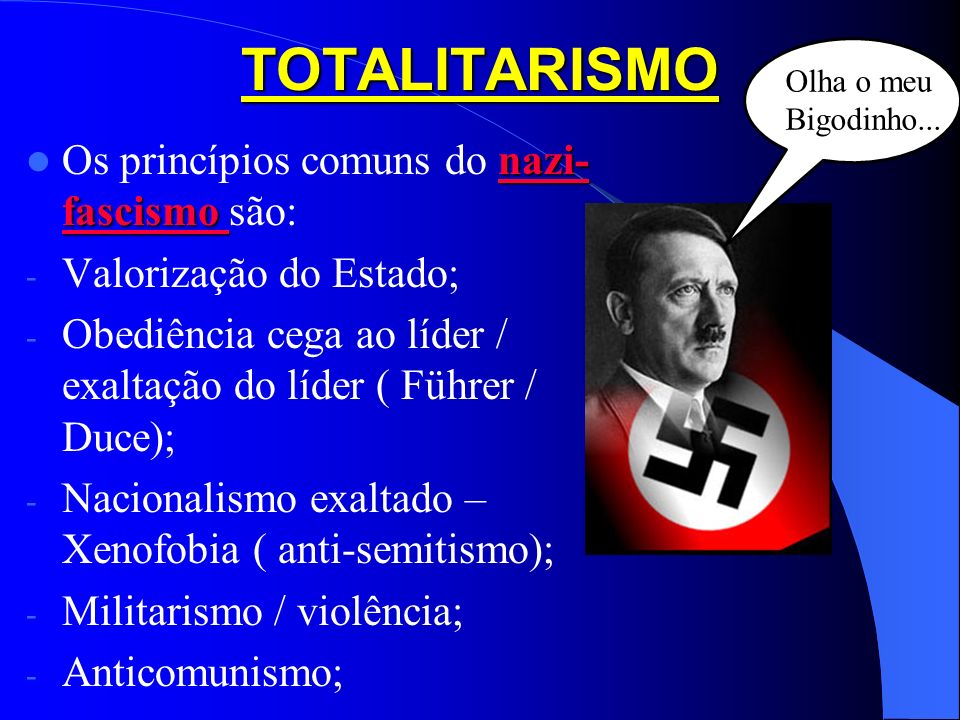 TOTALITARISMO Os princípios comuns do nazi-fascismo são: