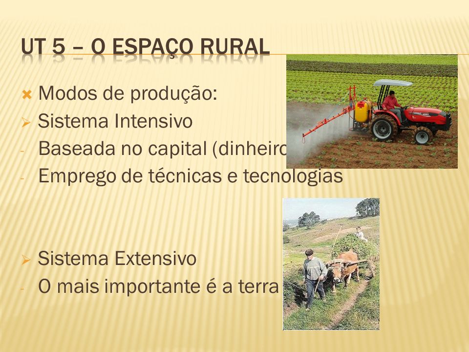 UT 5 – O espaço rural Modos de produção: Sistema Intensivo