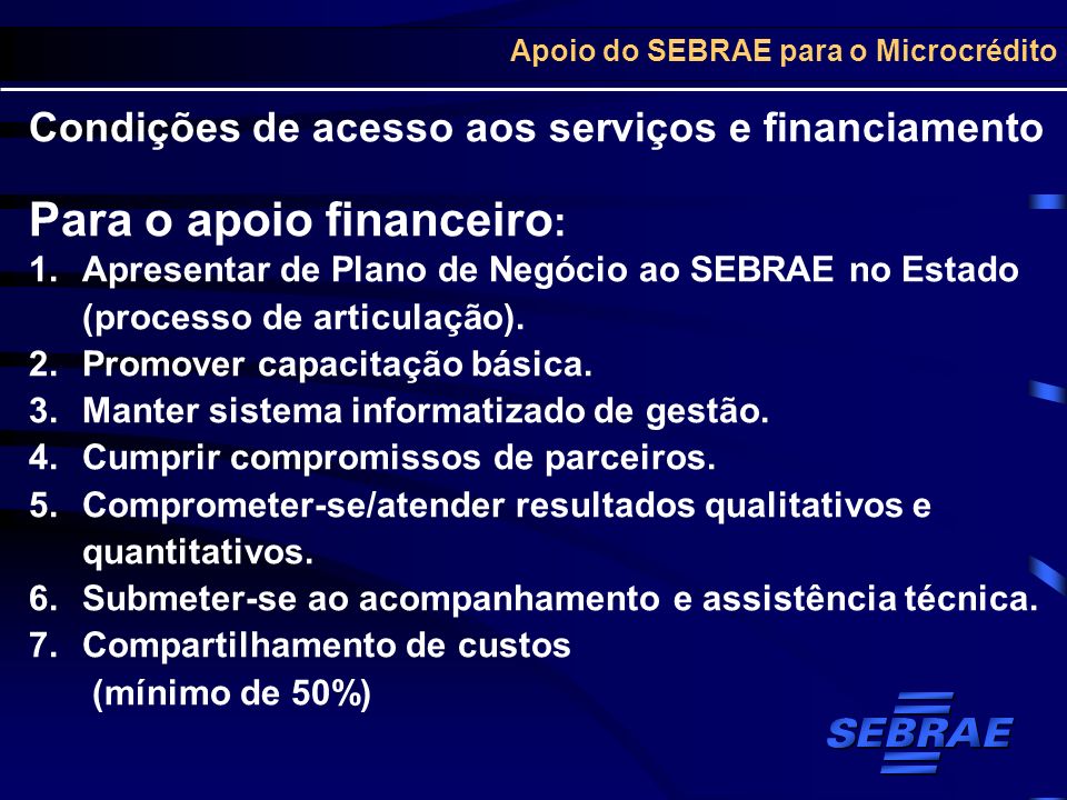 Apoio do SEBRAE para o Microcrédito