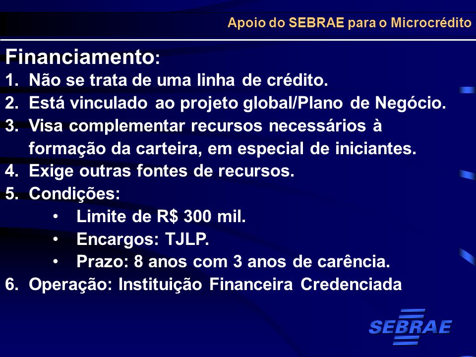 Apoio do SEBRAE para o Microcrédito