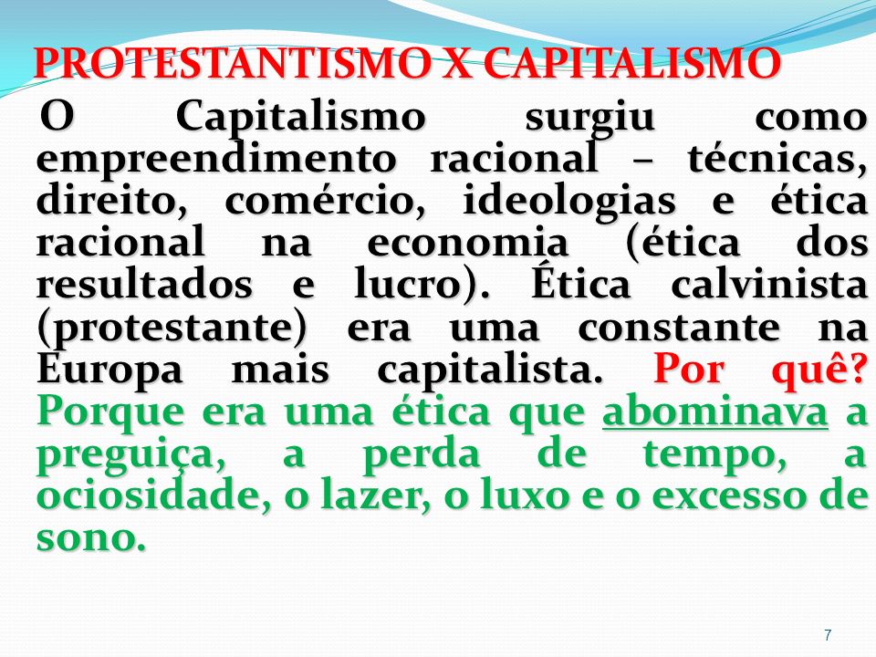 PROTESTANTISMO X CAPITALISMO