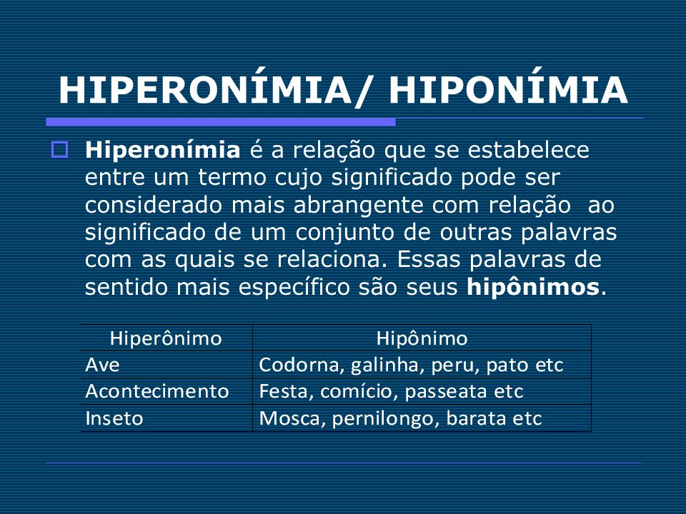 HIPERONÍMIA/ HIPONÍMIA