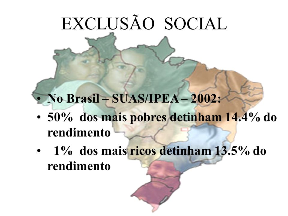 EXCLUSÃO SOCIAL No Brasil – SUAS/IPEA – 2002: