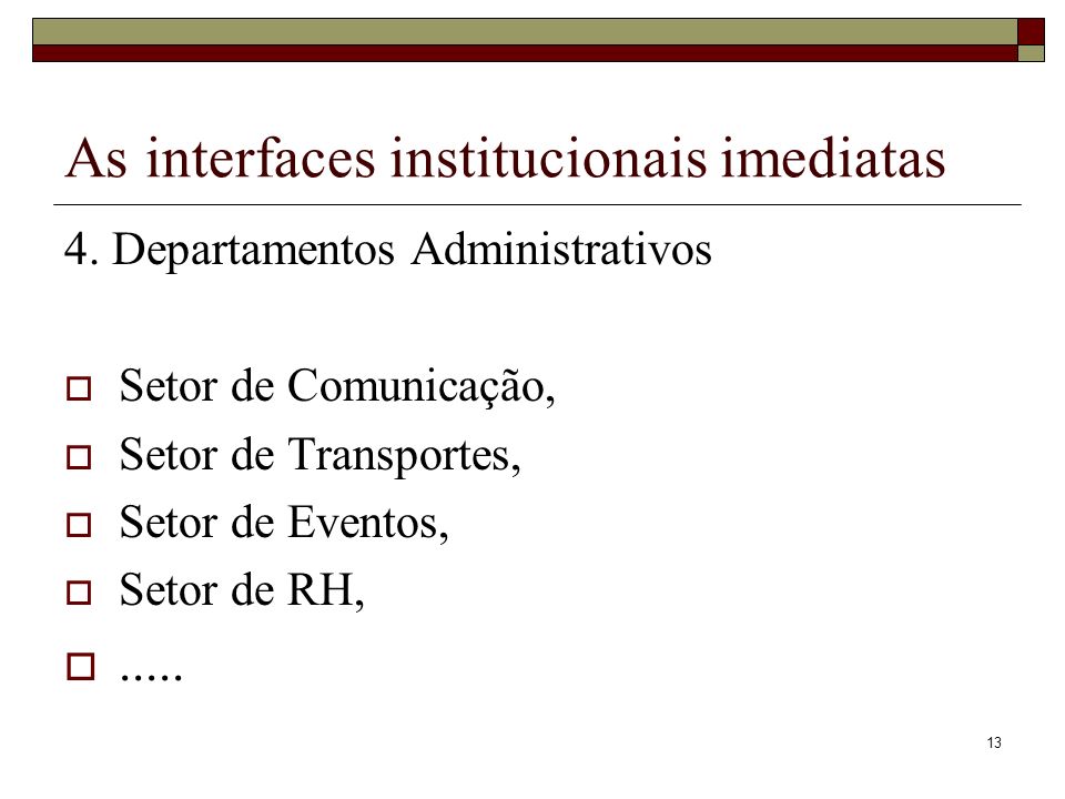 As interfaces institucionais imediatas