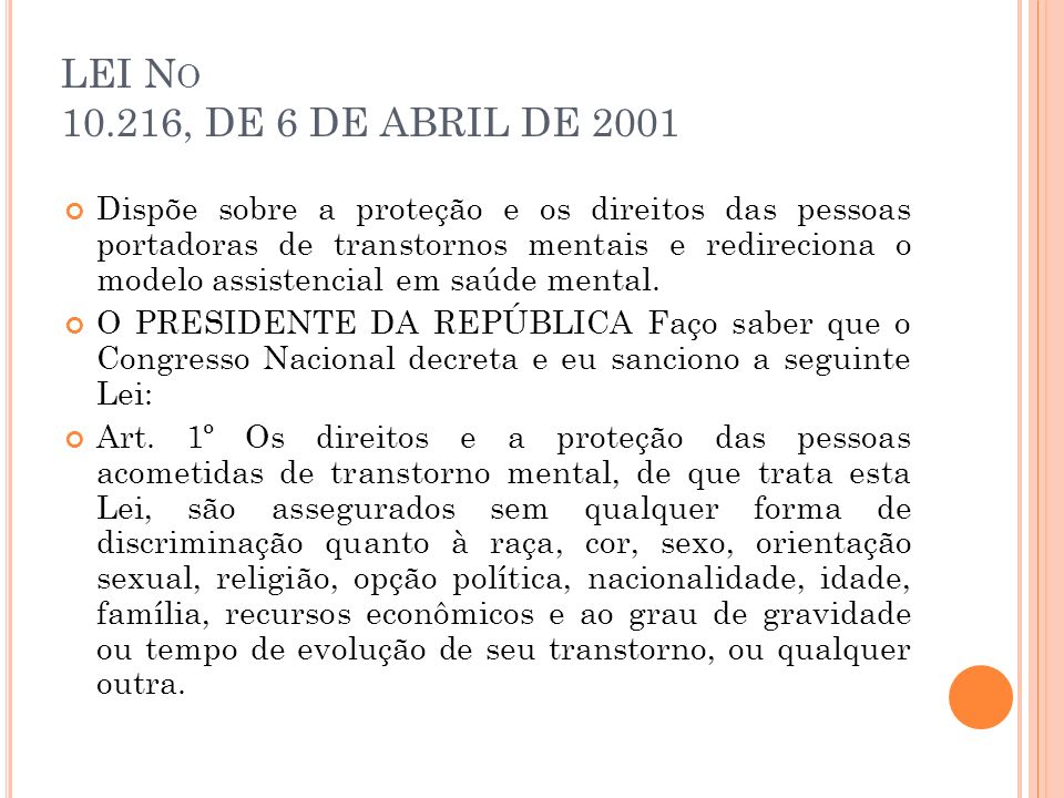 LEI No , DE 6 DE ABRIL DE 2001