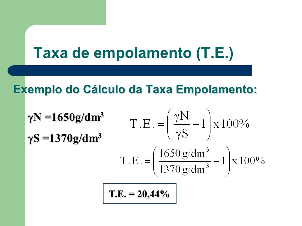 Taxa de empolamento (T.E.)