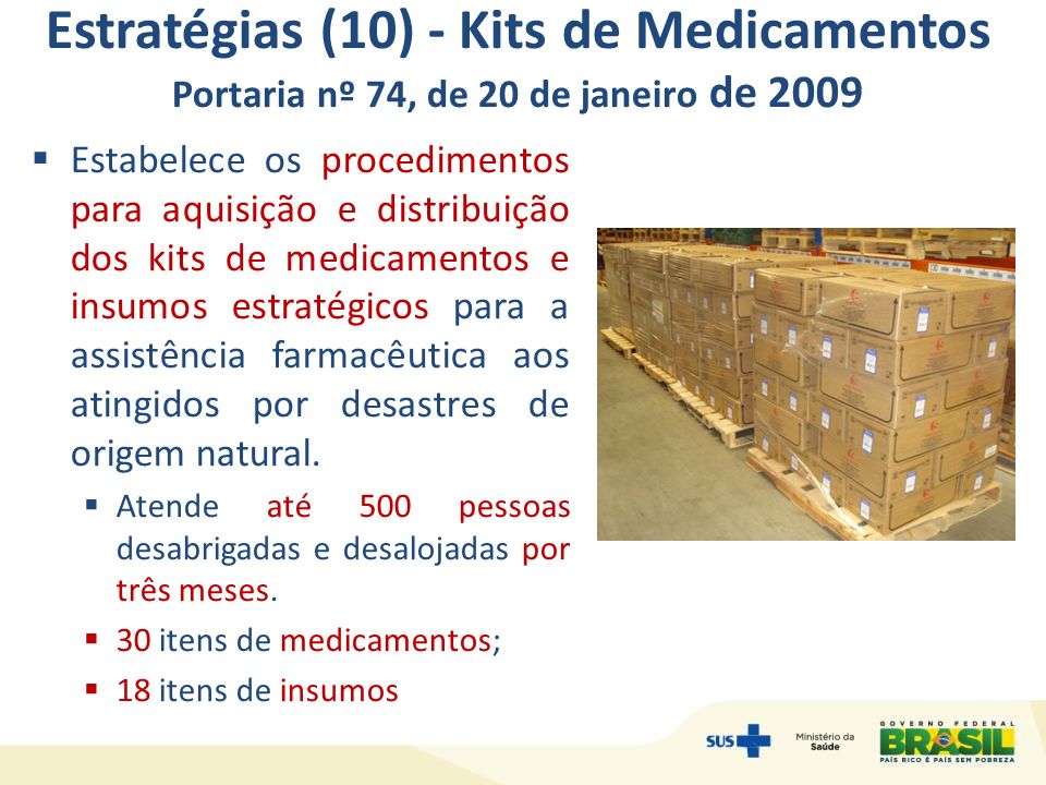 Estratégias (10) - Kits de Medicamentos Portaria nº 74, de 20 de janeiro de 2009