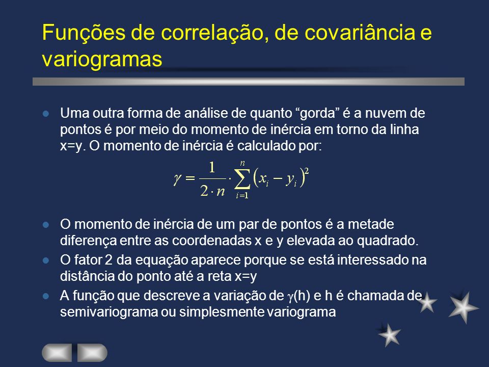 Funções de correlação, de covariância e variogramas