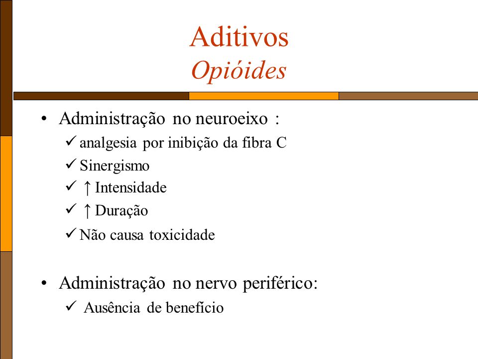 Aditivos Opióides Administração no neuroeixo :