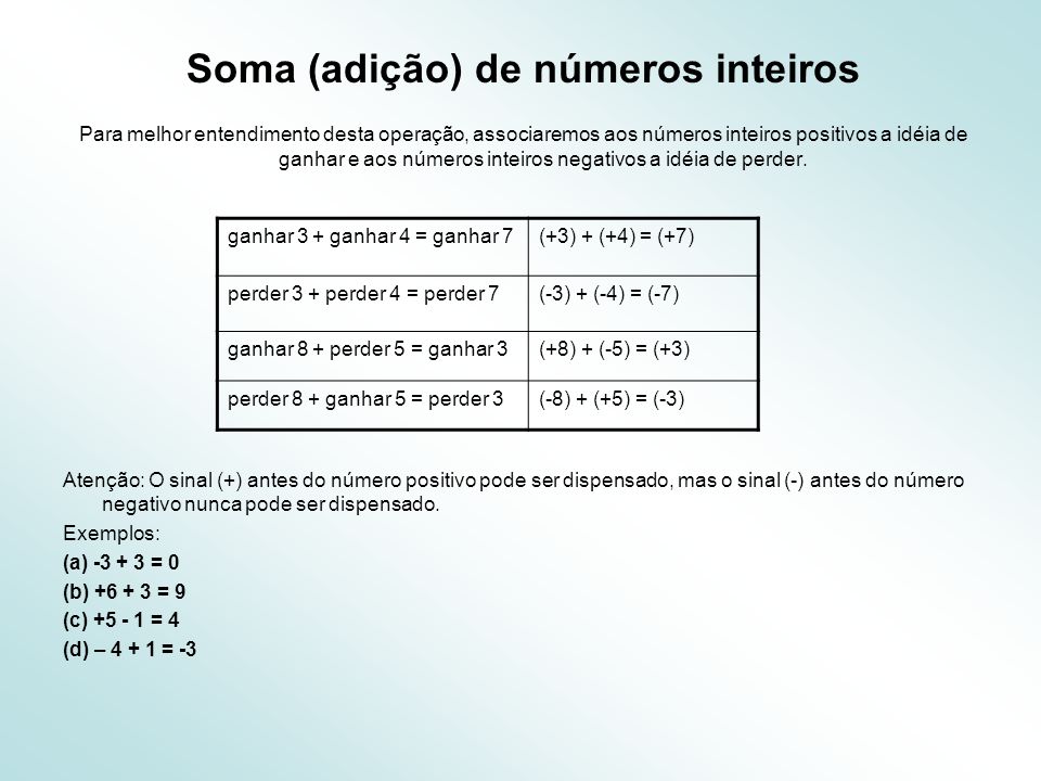 Soma (adição) de números inteiros