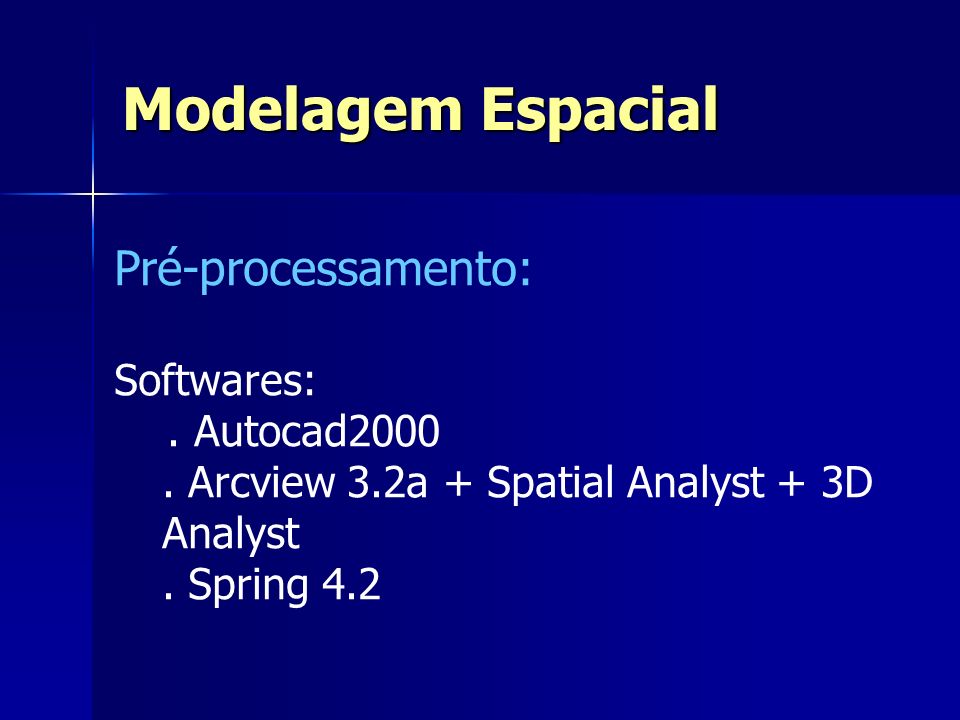 Modelagem Espacial Pré-processamento: Softwares: . Autocad2000