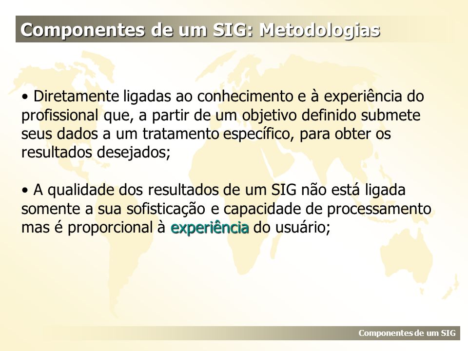 Componentes de um SIG: Metodologias