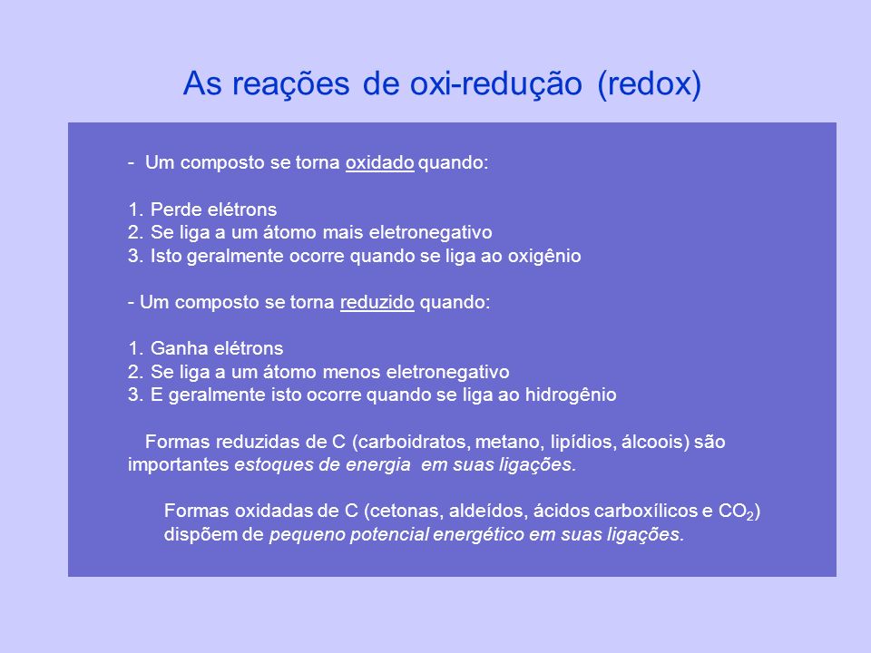 As reações de oxi-redução (redox)