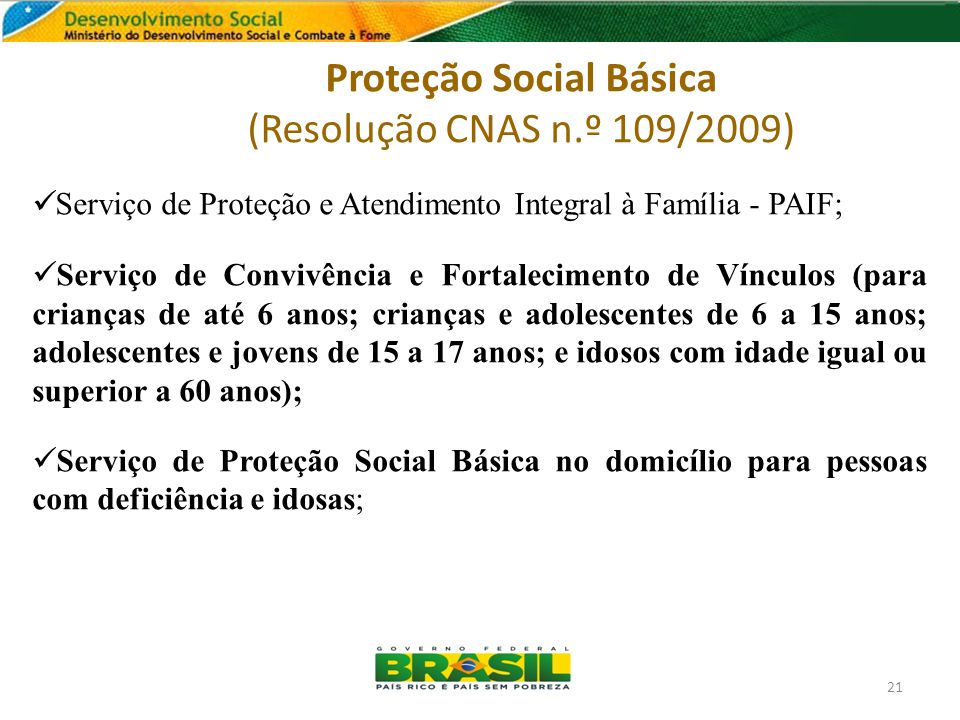 Proteção Social Básica (Resolução CNAS n.º 109/2009)