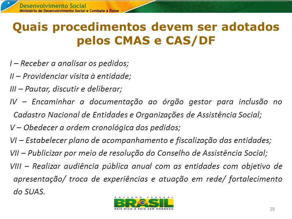 Quais procedimentos devem ser adotados pelos CMAS e CAS/DF
