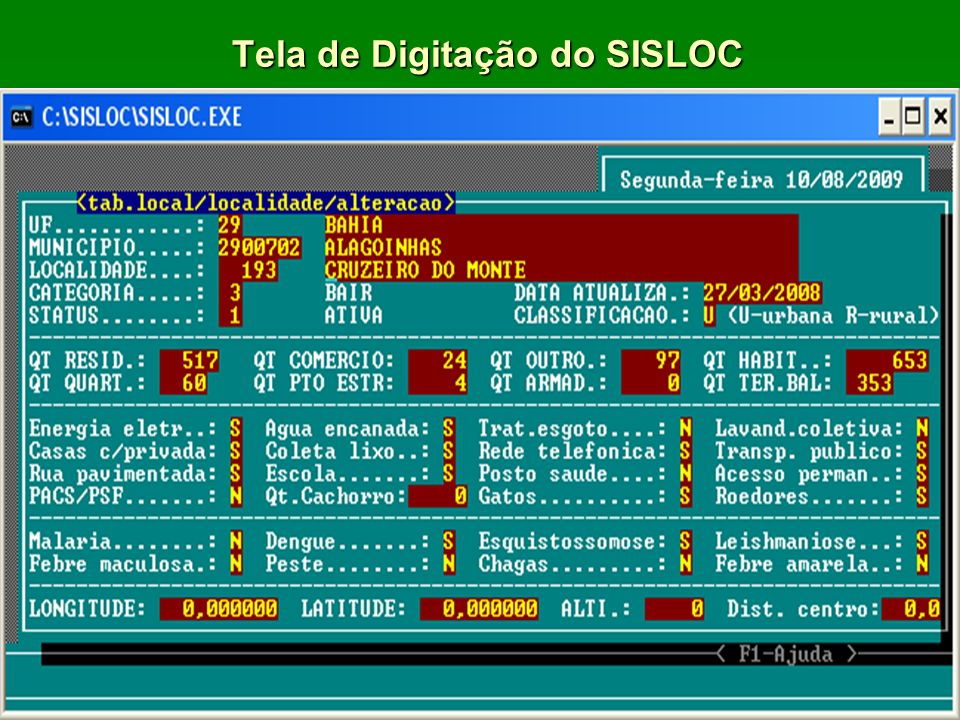 Tela de Digitação do SISLOC