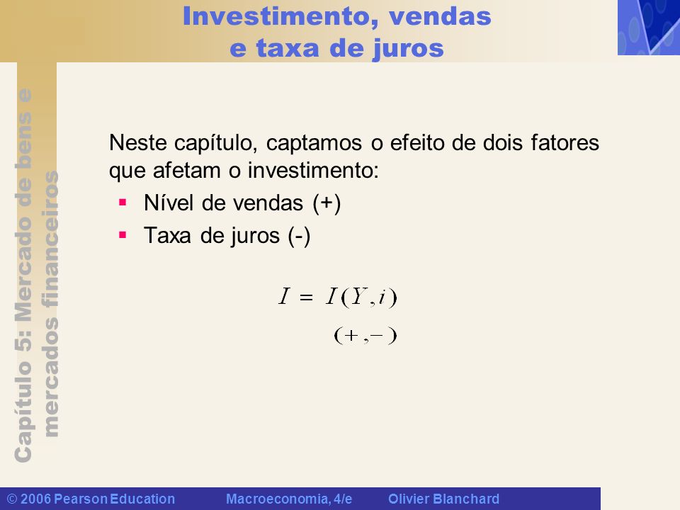 Investimento, vendas e taxa de juros