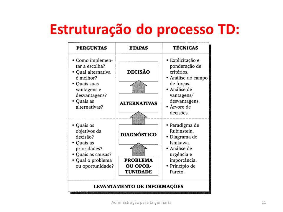 Estruturação do processo TD: