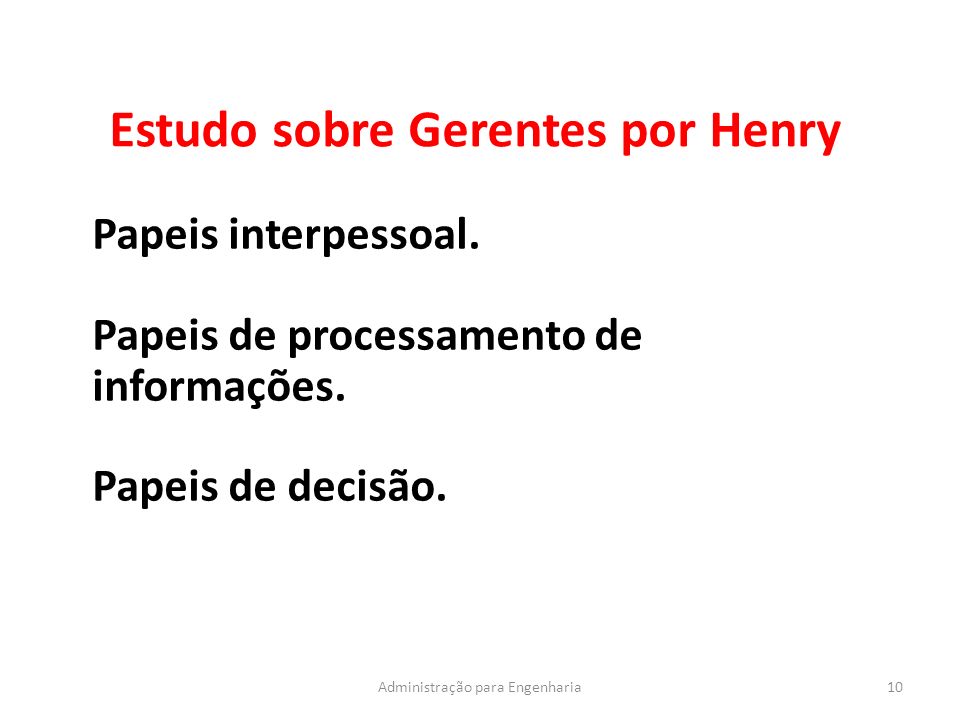 Estudo sobre Gerentes por Henry