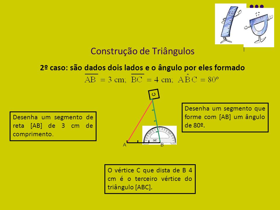 Construção de Triângulos 2º caso: são dados dois lados e o ângulo por eles formado