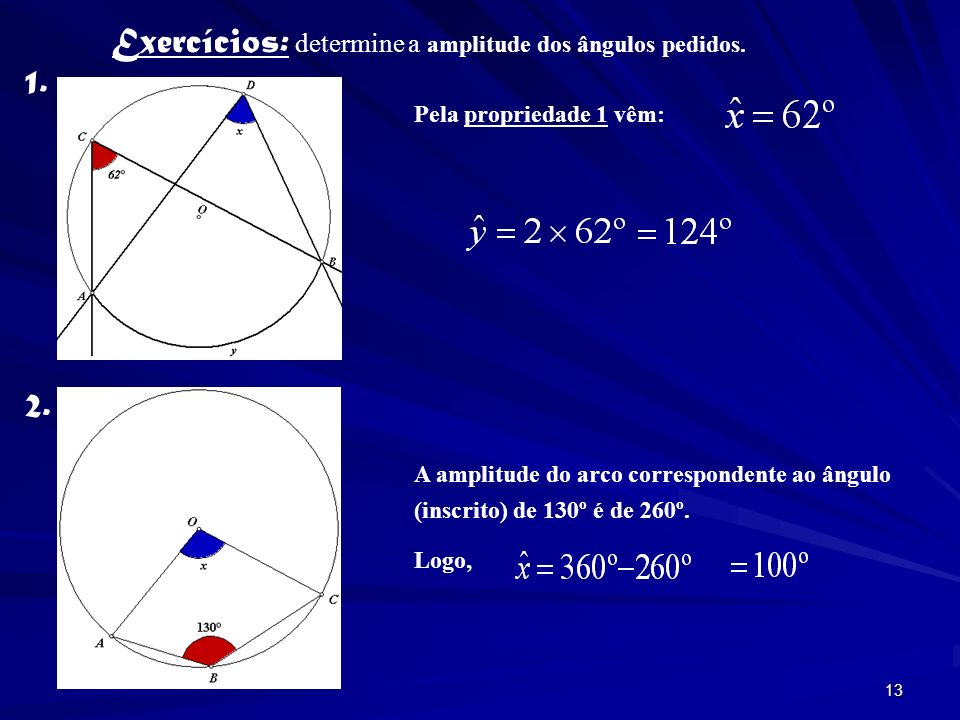 Exercícios: determine a amplitude dos ângulos pedidos. 1.