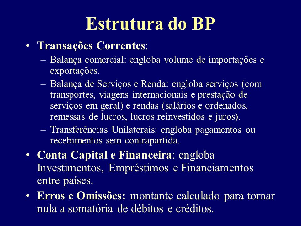 Estrutura do BP Transações Correntes: