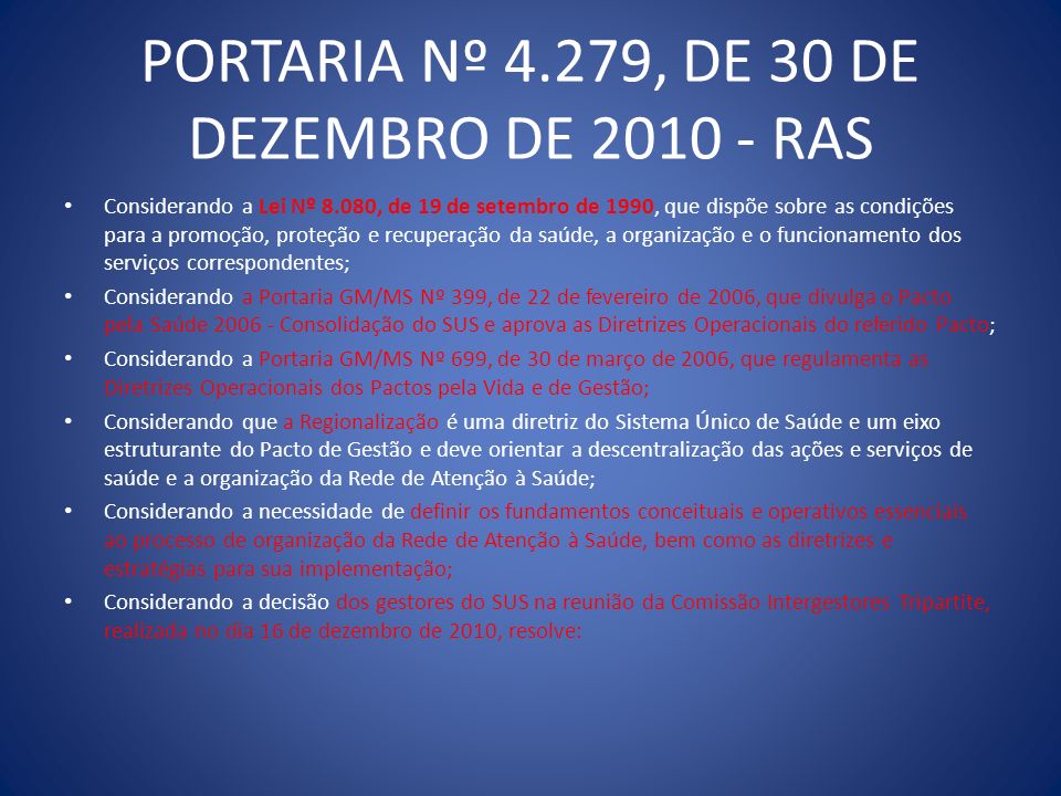 PORTARIA Nº 4.279, DE 30 DE DEZEMBRO DE RAS