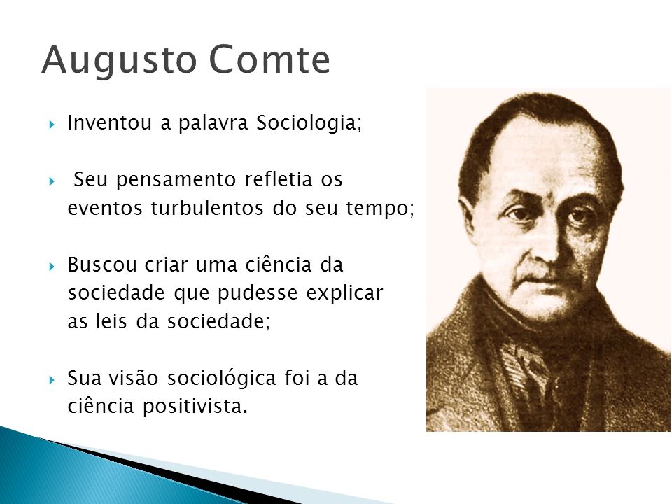 Augusto Comte Inventou a palavra Sociologia;