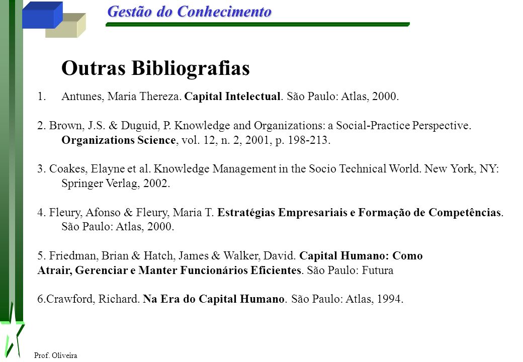 Outras Bibliografias Antunes, Maria Thereza. Capital Intelectual. São Paulo: Atlas,