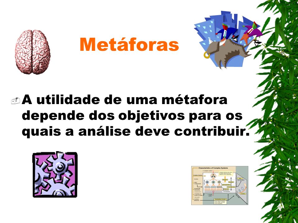 Metáforas A utilidade de uma métafora depende dos objetivos para os quais a análise deve contribuir.